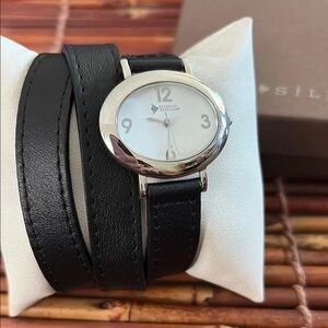 Silpada Silver and Black Leather Wrap Watch